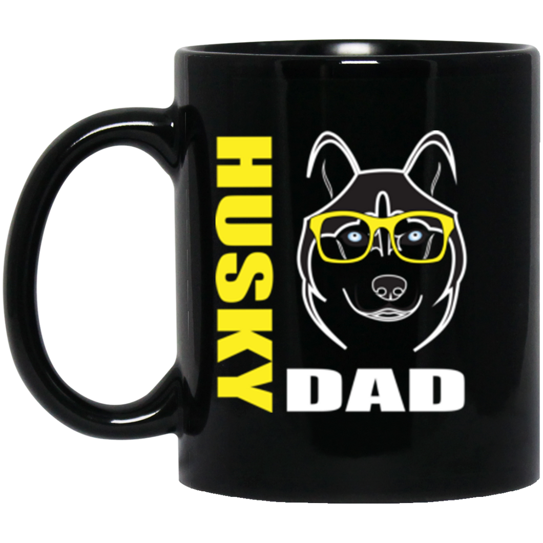 Husky Dad with Glasses 11 oz. Black Mug