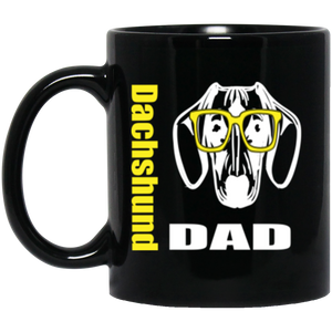 Dachshund Dad Face with Glasses 11 oz. Black Mug