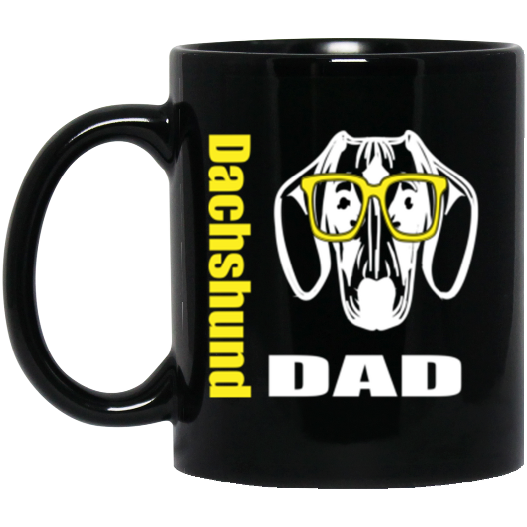 Dachshund Dad Face with Glasses 11 oz. Black Mug