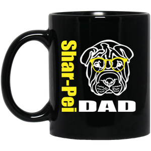 Shar-Pei Dad with Glasses 11 oz. Black Mug