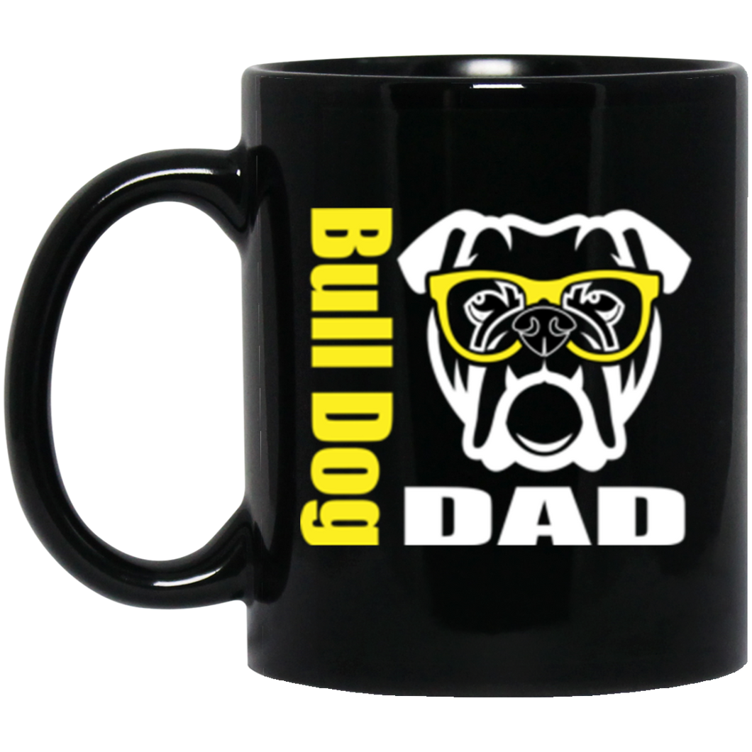Bulldog Dad with Glasses 11 oz. Black Mug