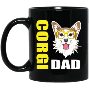 Corgi Dad Face with Glasses 11 oz. Black Mug