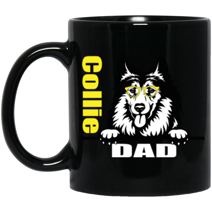 Collie Dad with Glasses 11 oz. Black Mug