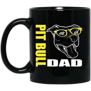 Pit Bull Dad with Glasses 11 oz. Black Mug