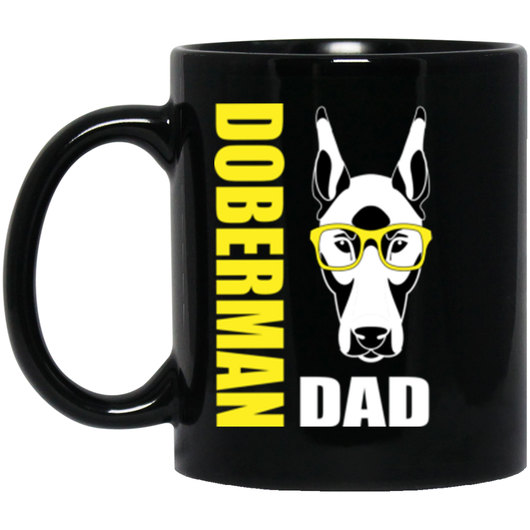 Doberman Dad with Glasses 11 oz. Black Mug