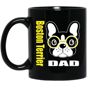 Boston Terrier Dad with Glasses 11 oz. Black Mug