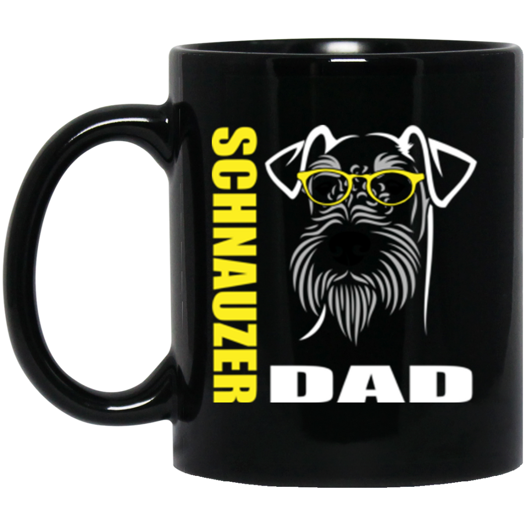 Schnauzer Dad with Glasses 11 oz. Black Mug